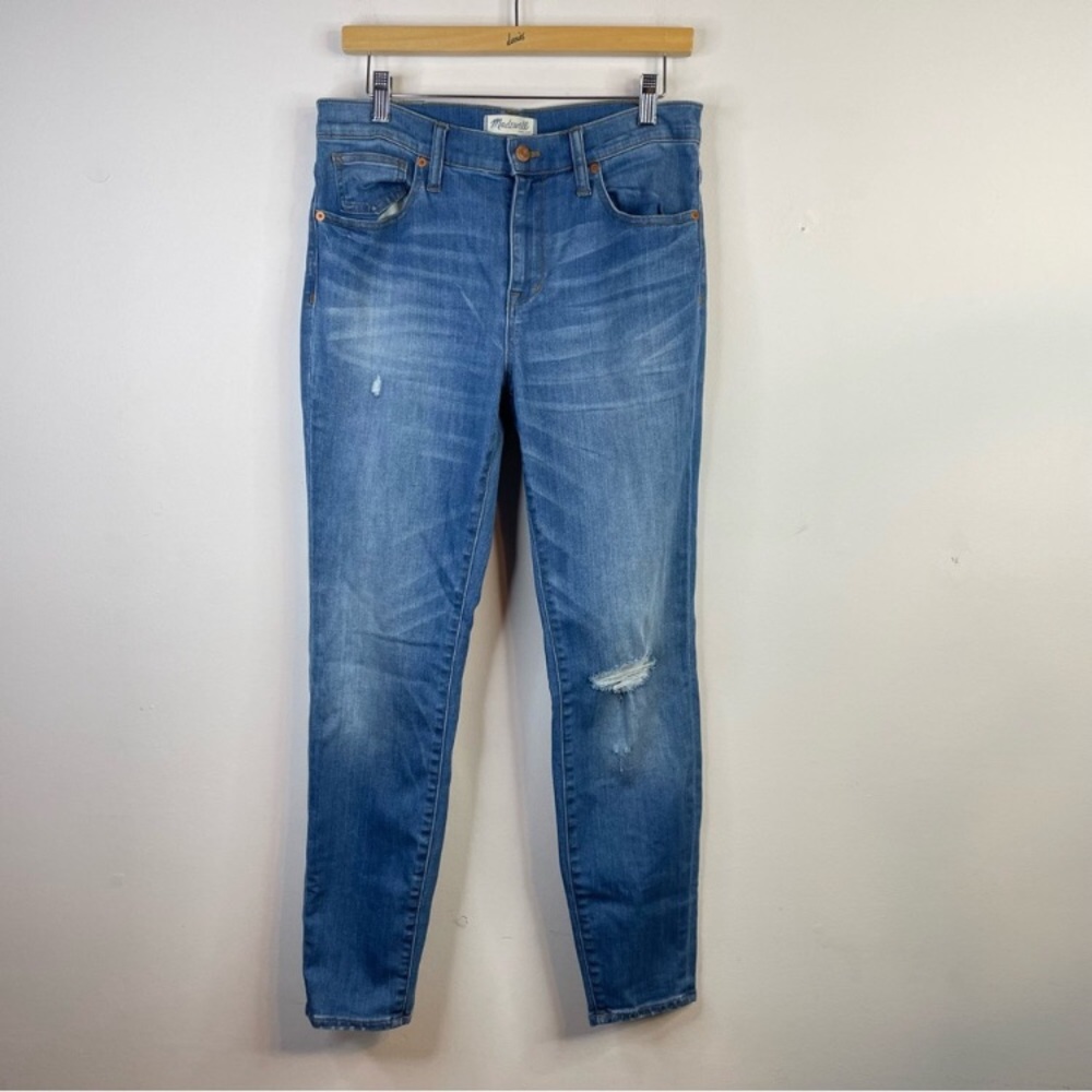❤️Madewell Distressed 9” High Riser Skinny Skinny Jeans Sadie Wash Blue Size 25